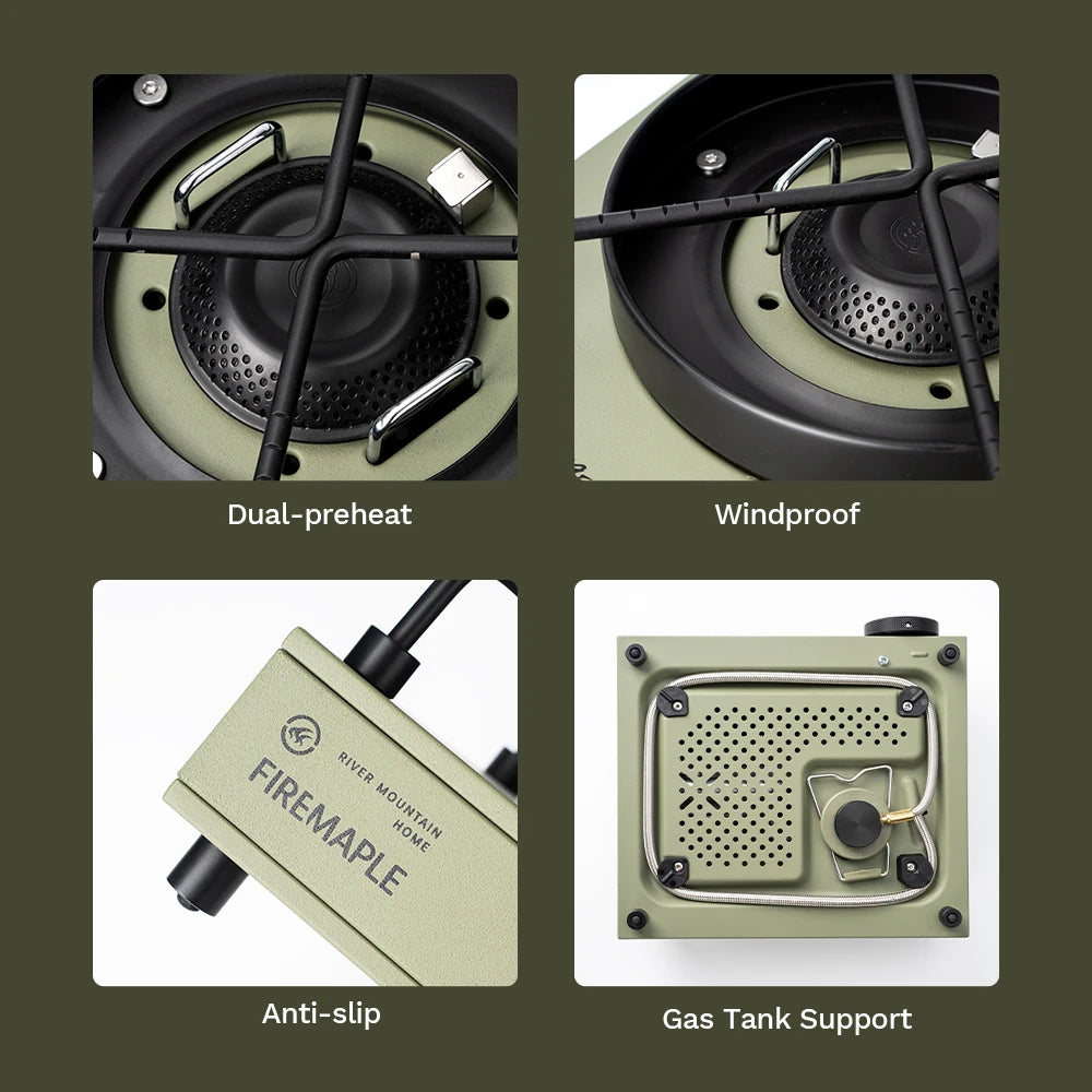 Camping Gas Stove 7100W Remote Butane Burner with Piezo Ignition – Green