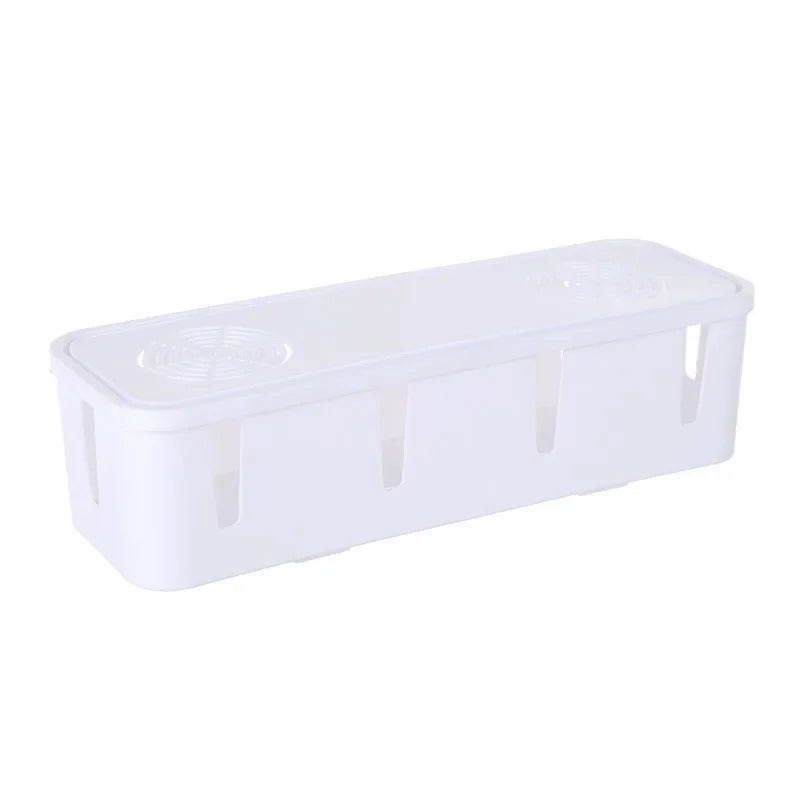 Desktop Cable Organizer Box Power Strip Storage Container – White