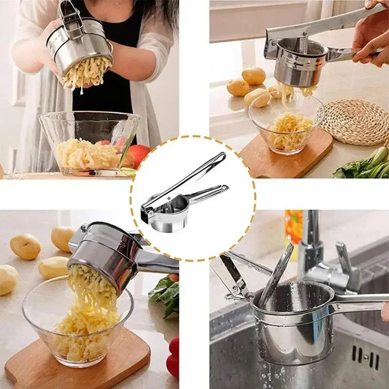 Stainless Steel Potato Ricer Manual Masher with 3 Interchangeable Discs – Red