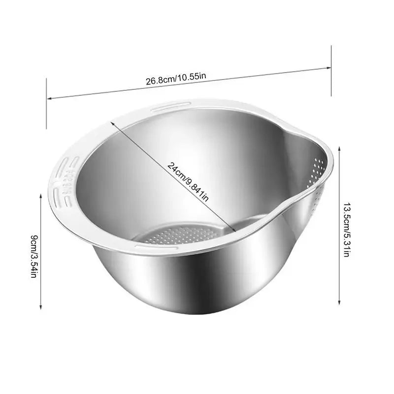 Rice Washing Bowl 304 Stainless Steel Strainer Colander for Grains - Gold