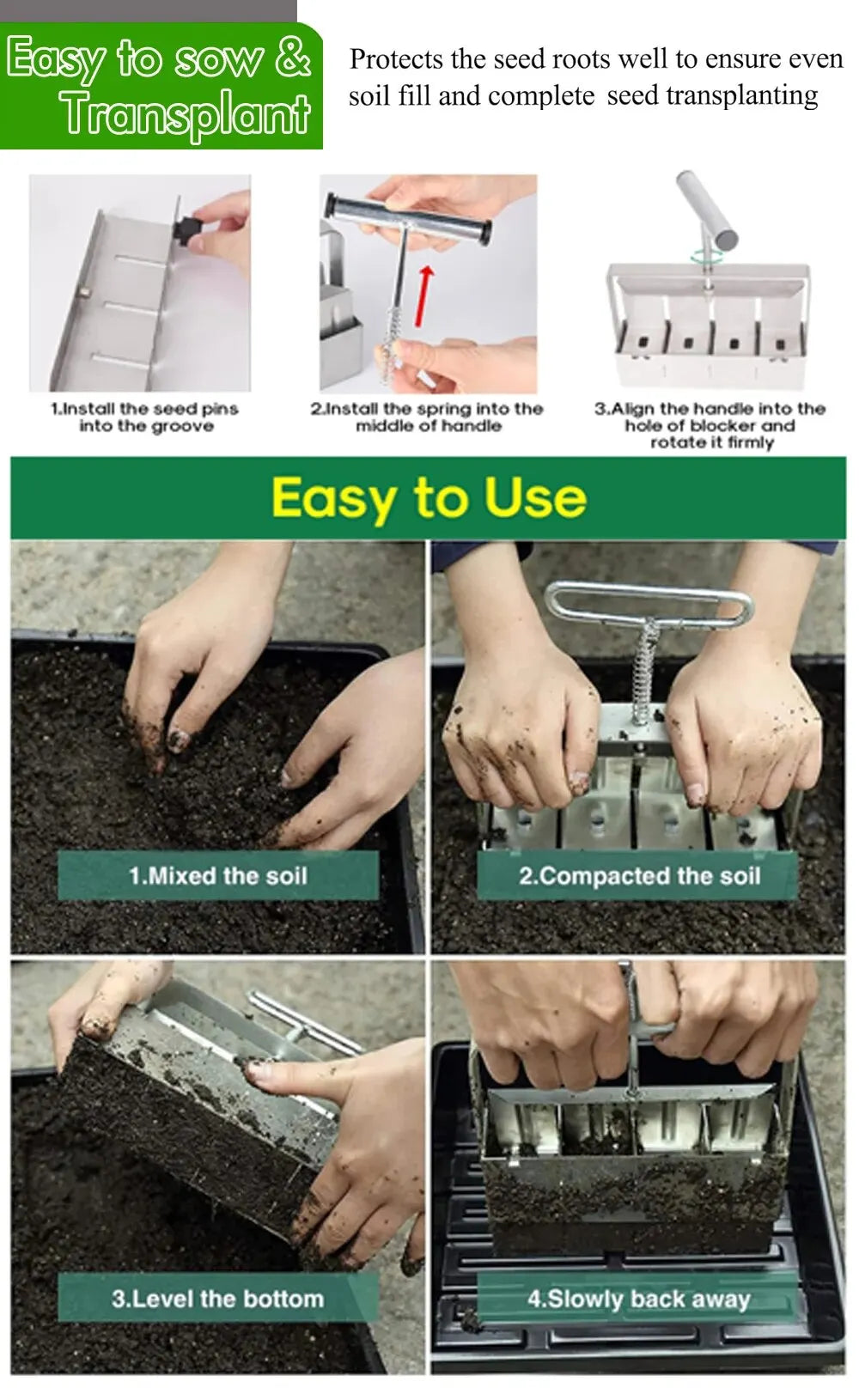 Soil Block Maker – 4-Cell Handheld 50mm Seedling Blocking Tool for Garden & Greenhouse Use