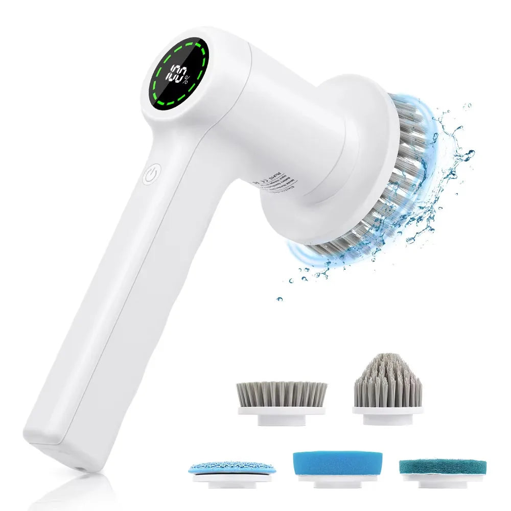 Electric Cleaning Brush 80W Cordless Spin Scrubber 5 Brush Heads IPX7 Waterproof Cleaner