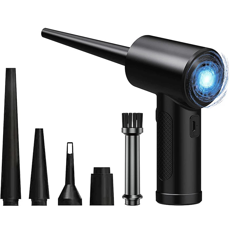 Cordless Air Duster Electric Blower 51000RPM Wireless Dust Cleaning Tool with Nozzles Black
