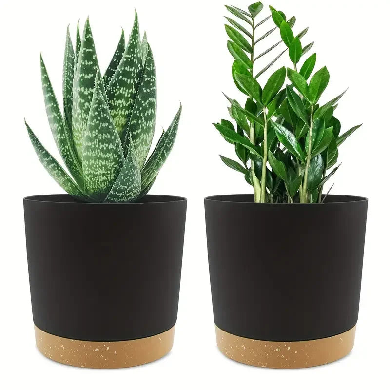 2Pcs Plant Pots 4.72 Inch Indoor Outdoor Planters With Drainage Holes And Saucer - Black