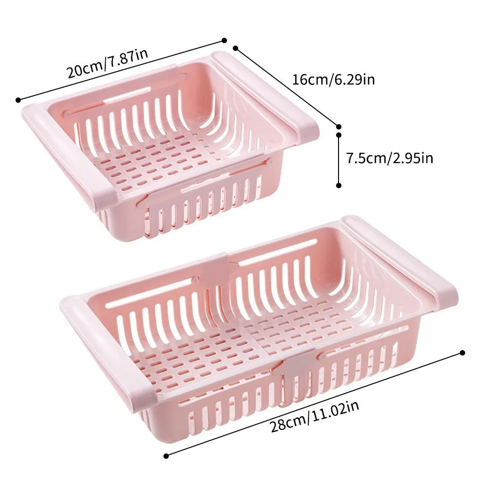 Fridge Organizer 28.5cm Retractable Storage Drawer - Pink