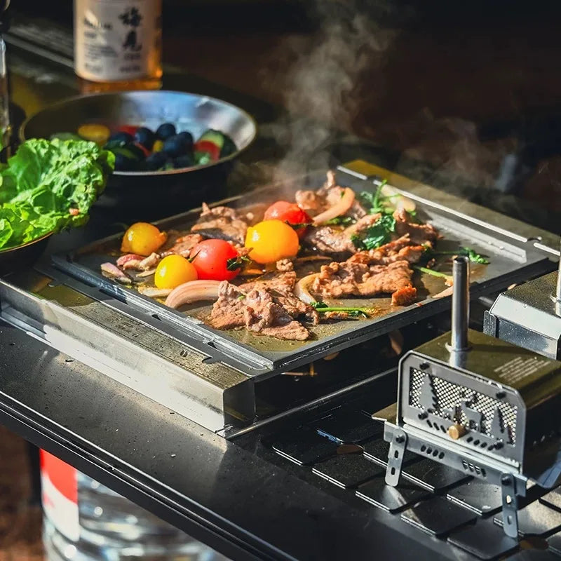 Camping Baking Tray Stainless Steel BBQ Grill Plate IGT Table Accessory – Black