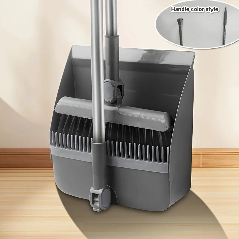 Broom and Dustpan Set 2 in 1 Long Handle Floor Cleaning Combo - Gray