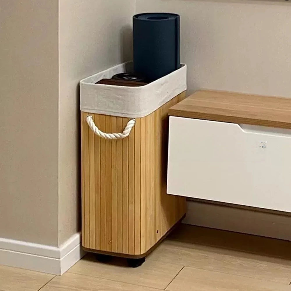 Laundry Basket Foldable Bamboo Storage Hamper with Lid for Clothes Organisation