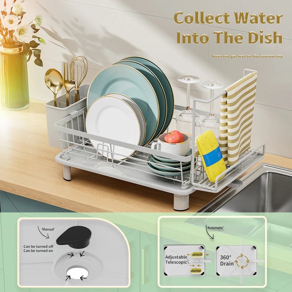 Dish Drying Rack Stainless Steel Style Iron Kitchen Drainer with Drain Tray - Pink