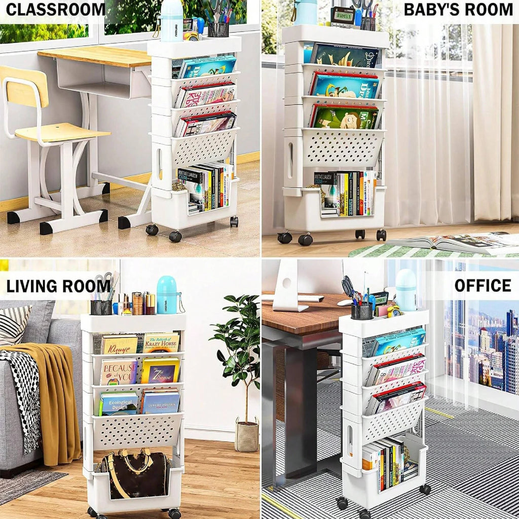 Rotating Bookshelf 5 Tier Rolling Storage Rack Multilayer Organizer Green 1PC