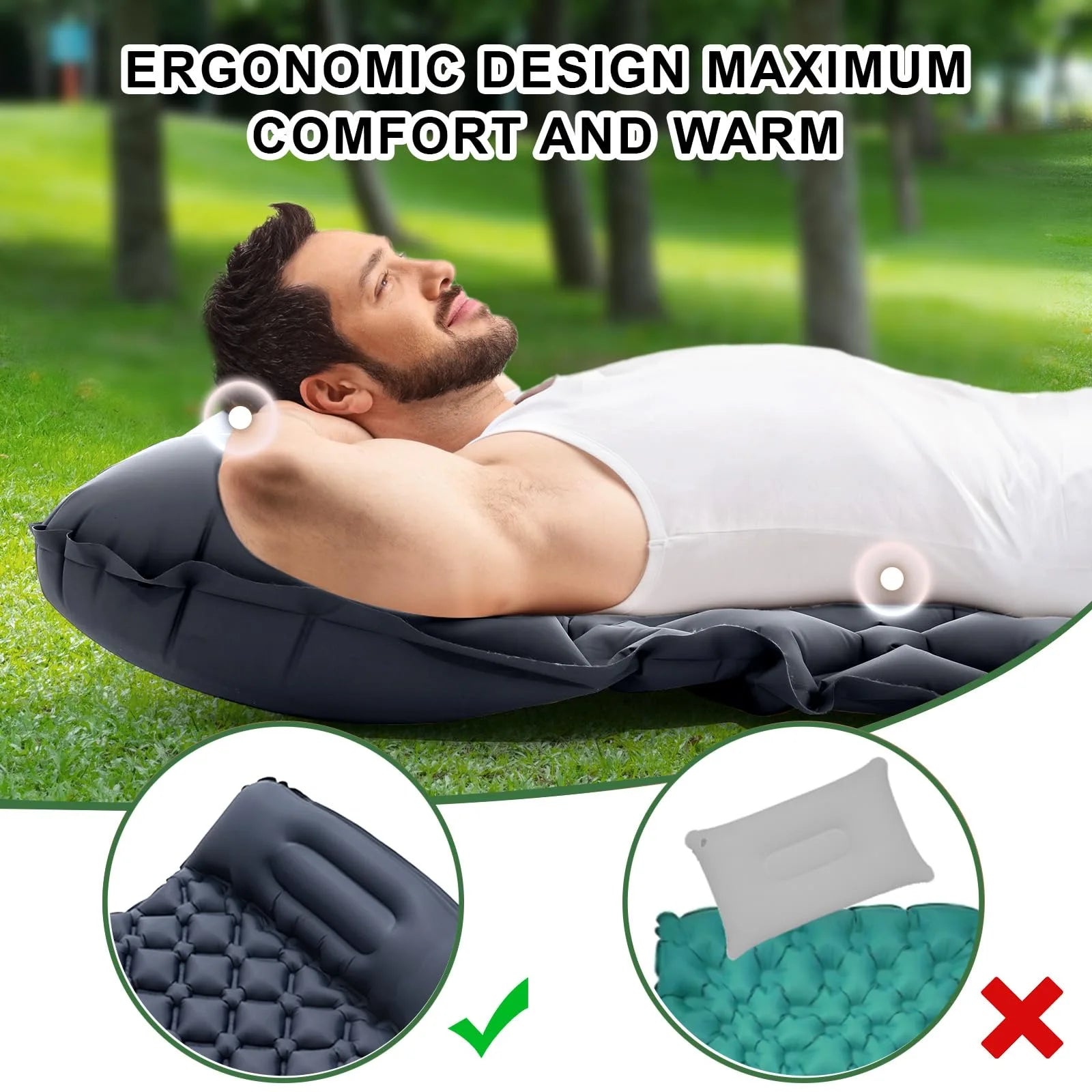 Camping Sleeping Pad Inflatable Mattress 190cm Ultralight Air Bed with Built in Foot Pump - Royal Blue
