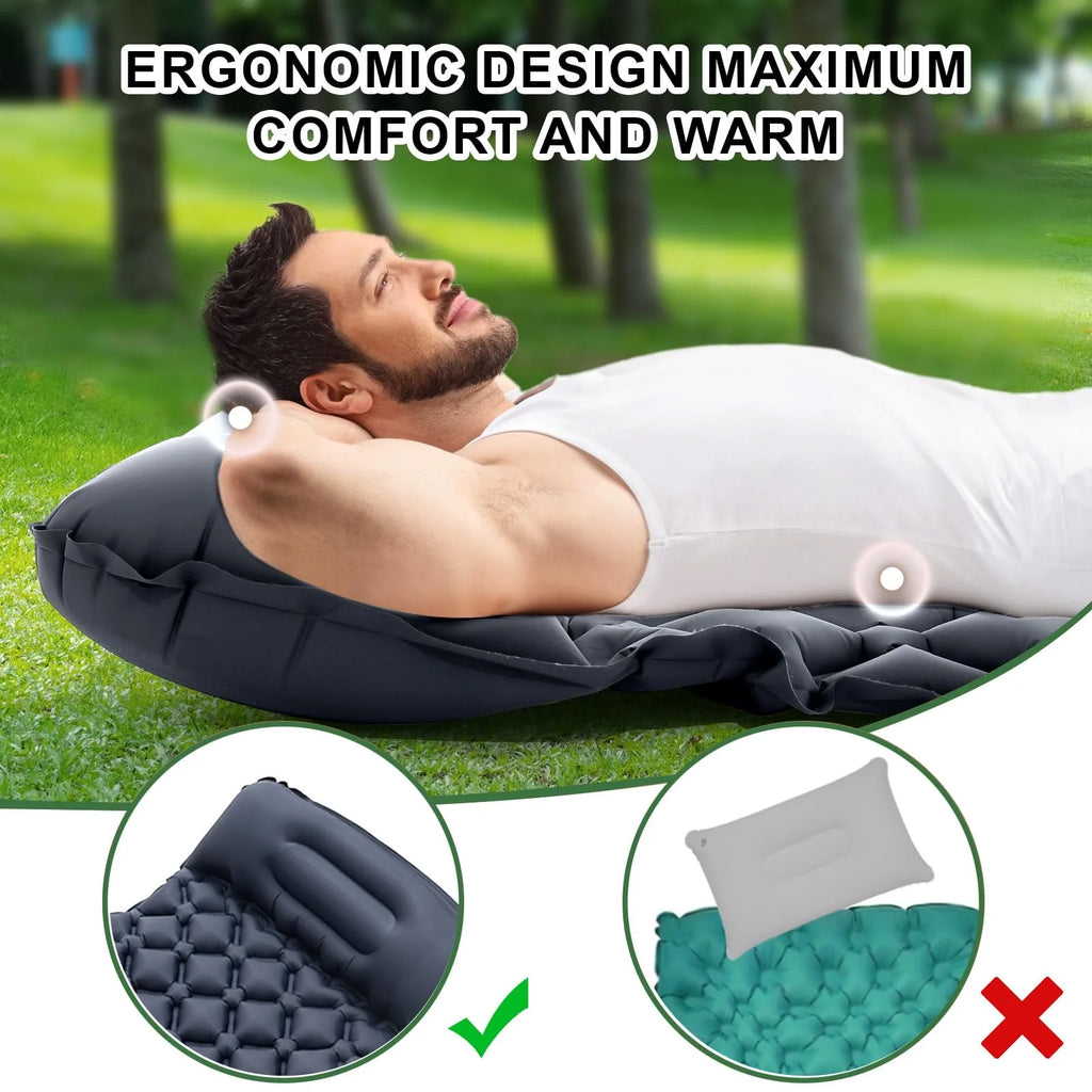 Camping Sleeping Pad Inflatable Mattress 190cm Ultralight Air Bed Built-in Foot Pump – Orange