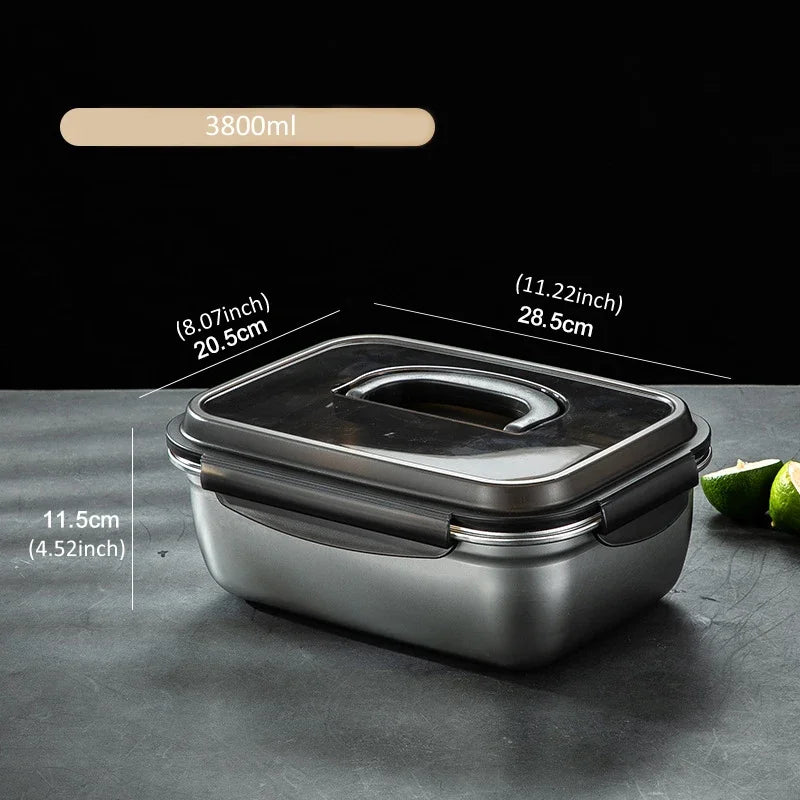 Lunch Box 3.8L 304 Stainless Steel Food Storage Container with Sealed Lid and Carry Handle
