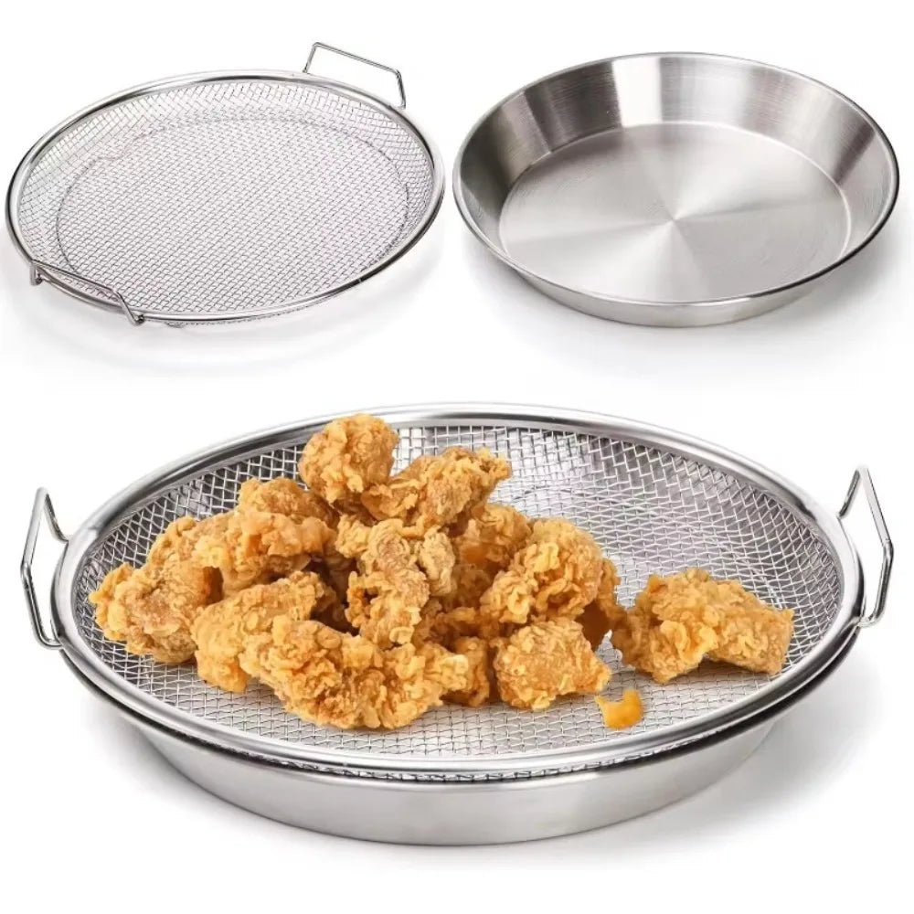 Frying Rack with Drip Tray Stainless Steel Oil Draining Mesh Basket Kitchen