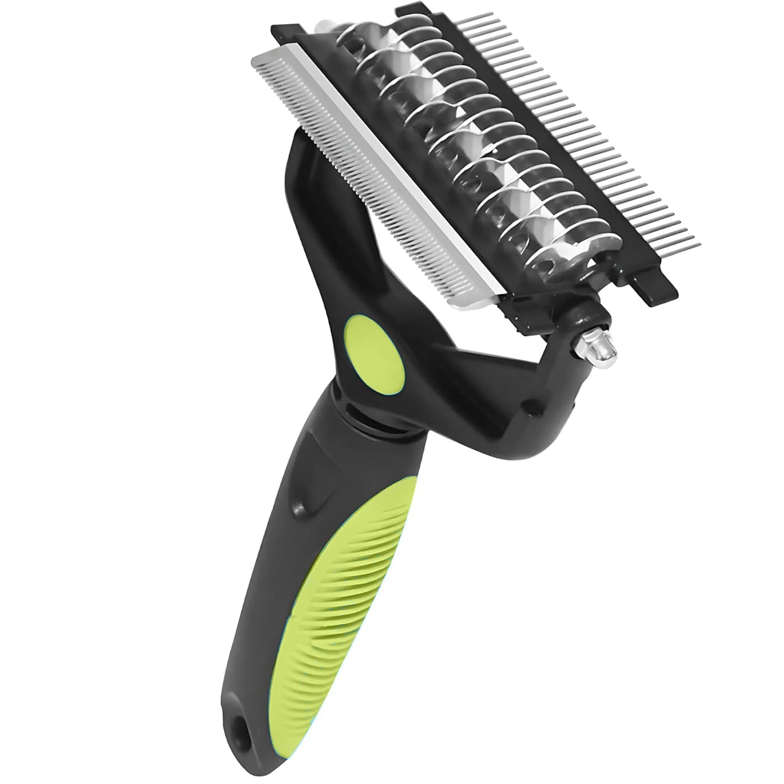Pet Grooming Comb 3 in 1 Stainless Steel Undercoat Rake Shedding Detangling Brush for Dogs - Green