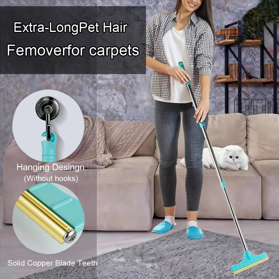 Pet Hair Broom 83.8 cm Long Handle Non-Stick Carpet Fur Removal Brush - Grey