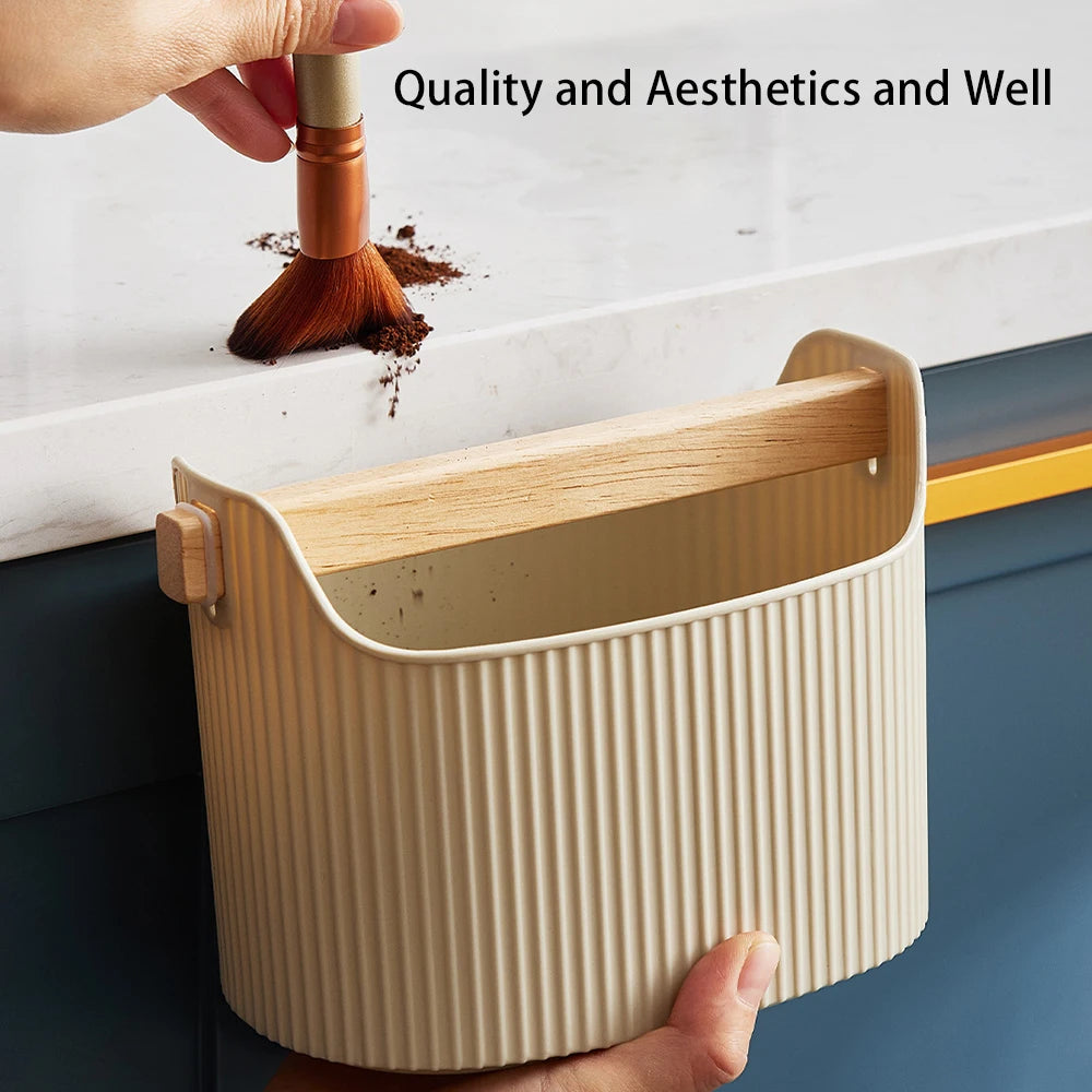 Coffee Knock Box Espresso Coffee Grounds Bucket with Removable Knock Bar and Non-Slip Base – Beige