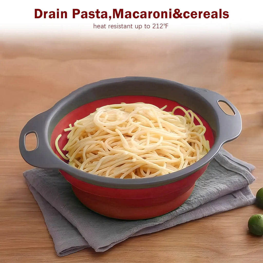 Collapsible Colander Set 2 Piece TPE Food Strainer with Handles - Blue