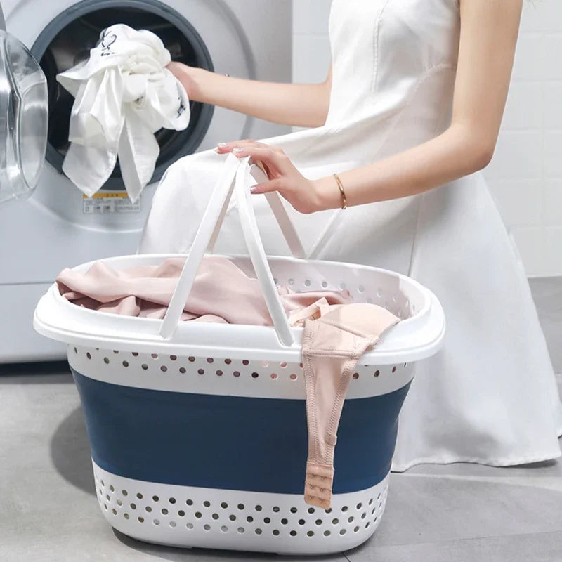 Laundry Basket Foldable Plastic Clothes Hamper Space Saving Storage Container