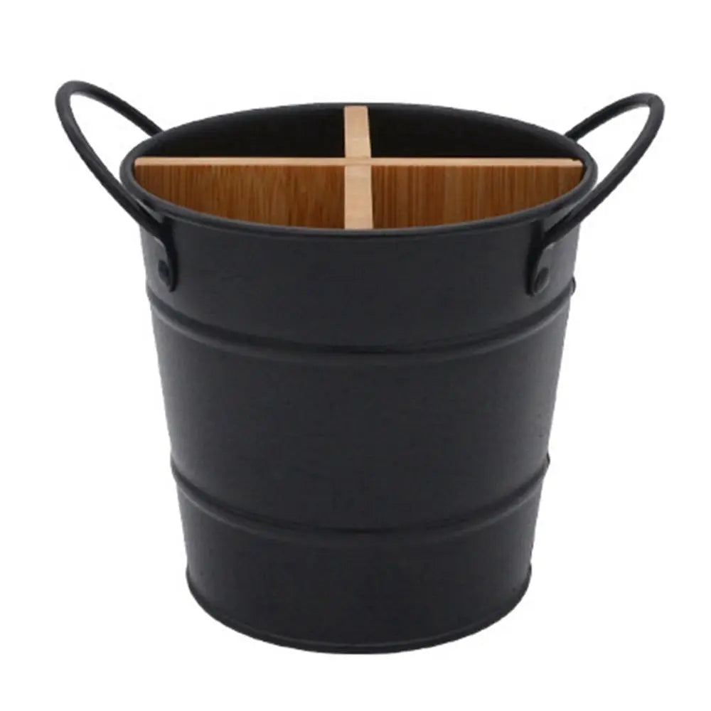 Kitchen Utensil Holder Cutlery Organizer Storage Rack with Bamboo Divider for Spoons Chopsticks and Cooking Tools – Black