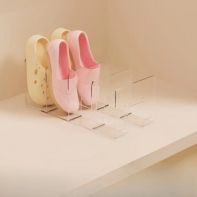 Shoe Storage Rack 4 Slot Transparent Plastic Organiser Stackable Space Saving Shoe Holder