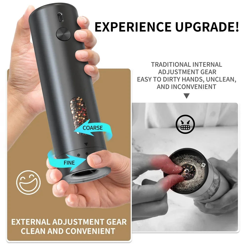 Electric Pepper Mill USB Rechargeable Adjustable Coarseness Automatic Salt and Pepper Dispenser