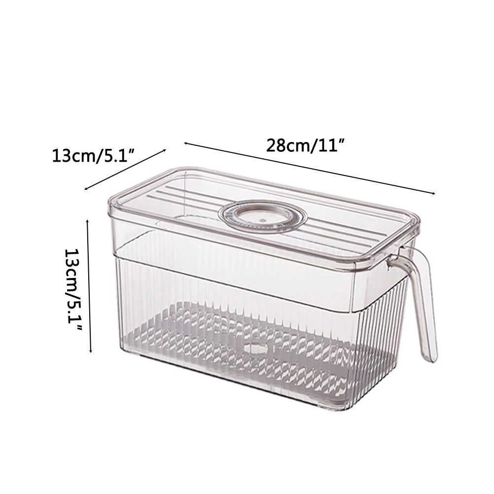 3L Refrigerator Food Storage Container with Time Recorder Lid & Drain Divider – Gray