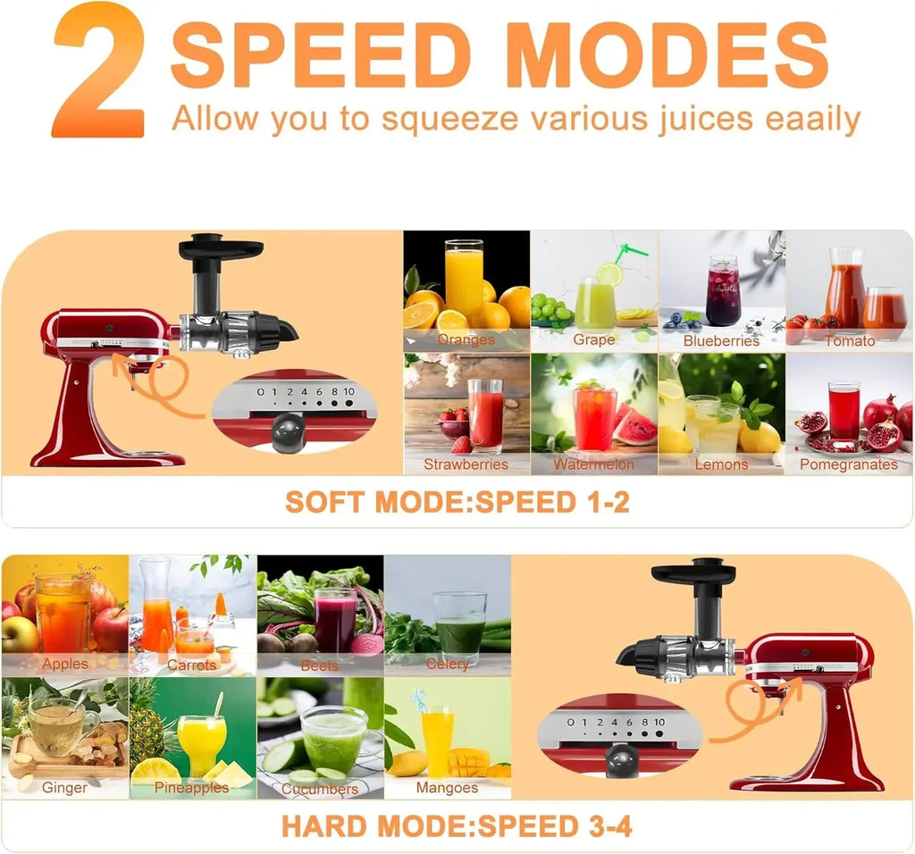 Masticating Juicer Attachment Slow Juice Extractor Accessory with Cleaning Brush for Stand Mixer – Black