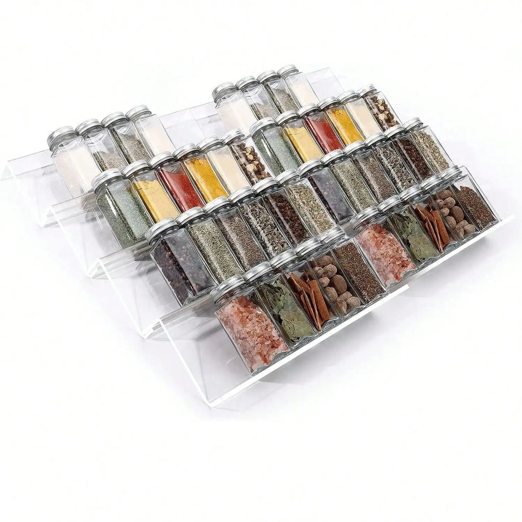 4 Tier Adjustable Acrylic Spice Drawer Organizer Expandable Seasoning Rack Tray – Black