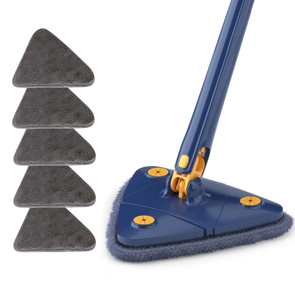 Triangle Mop Telescopic Handle 360 Rotating Head Microfiber Wet Dry Floor Cleaner 5 Pcs Mop Clothes