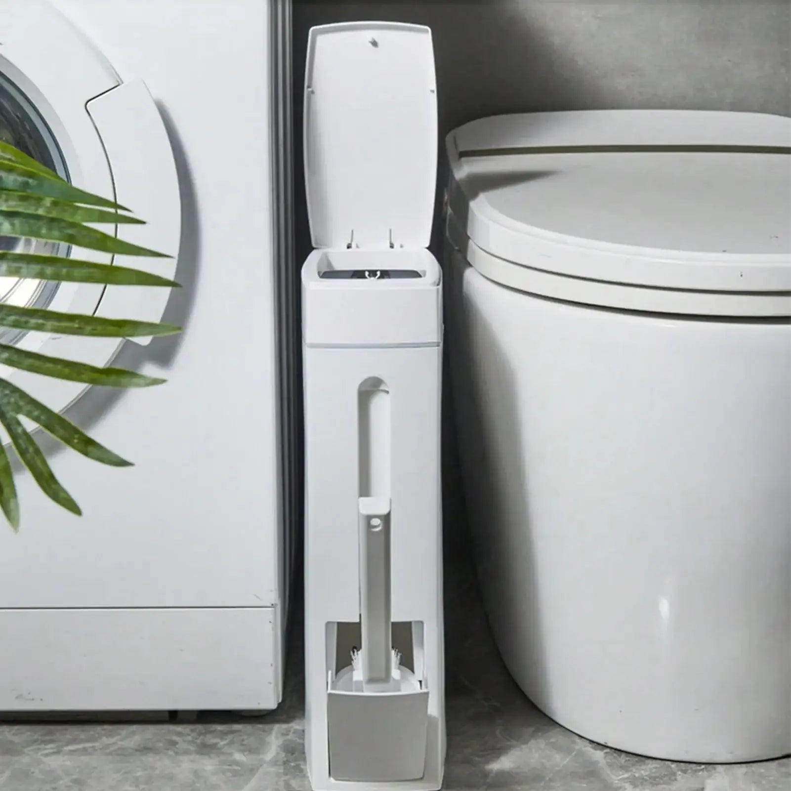 Bathroom Trash Can and Toilet Brush Combo 4.5L Slim Design with Lid Space Saving Set White