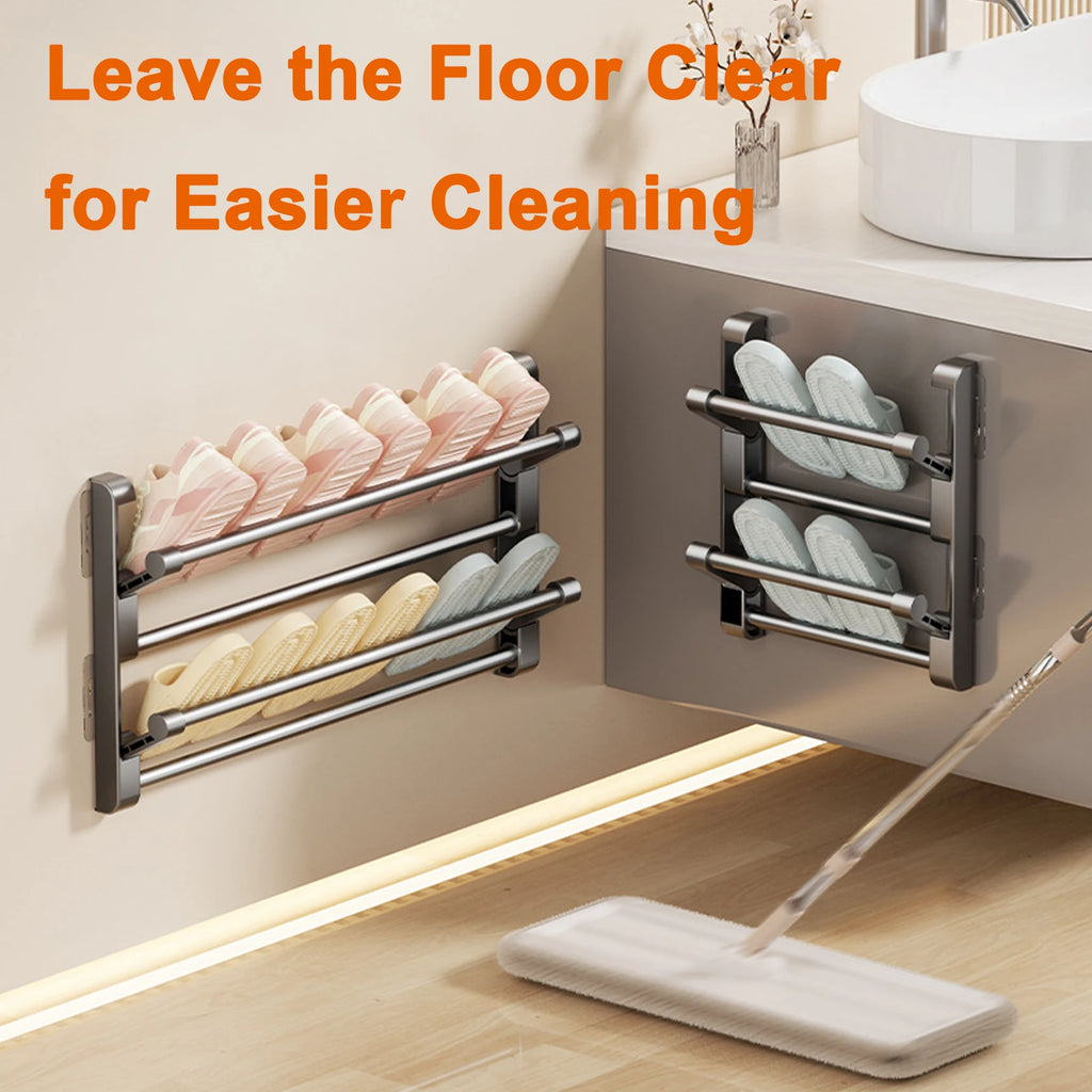 Shoe Rack 30cm Foldable Wall Mounted Slipper Holder No-Drill Drain Storage Organiser