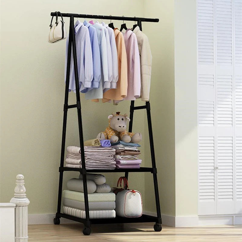 Clothes Rack with Wheels 160cm Double Pole Multi Layer Storage Hanging Organizer – Black