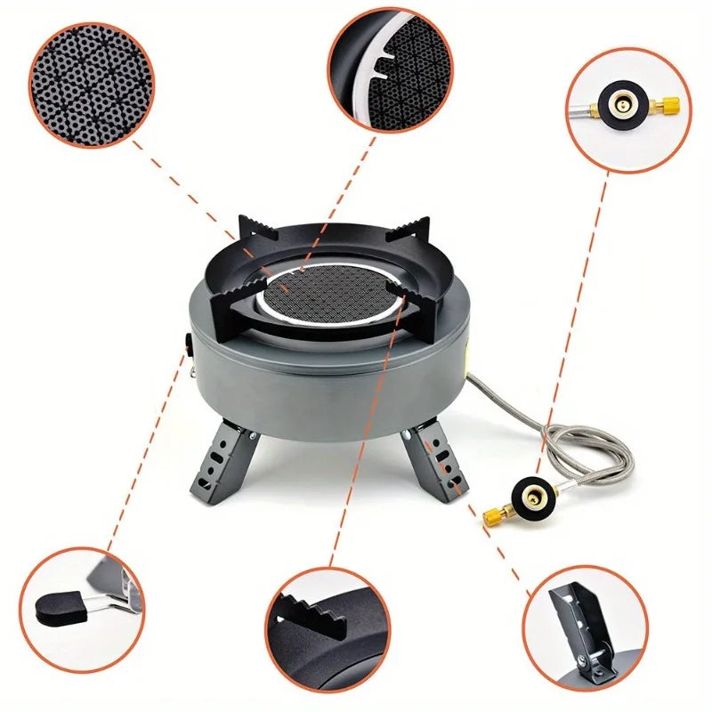 Camping Gas Stove 3200W Portable Wind Resistant Outdoor Cooking Burner - Black
