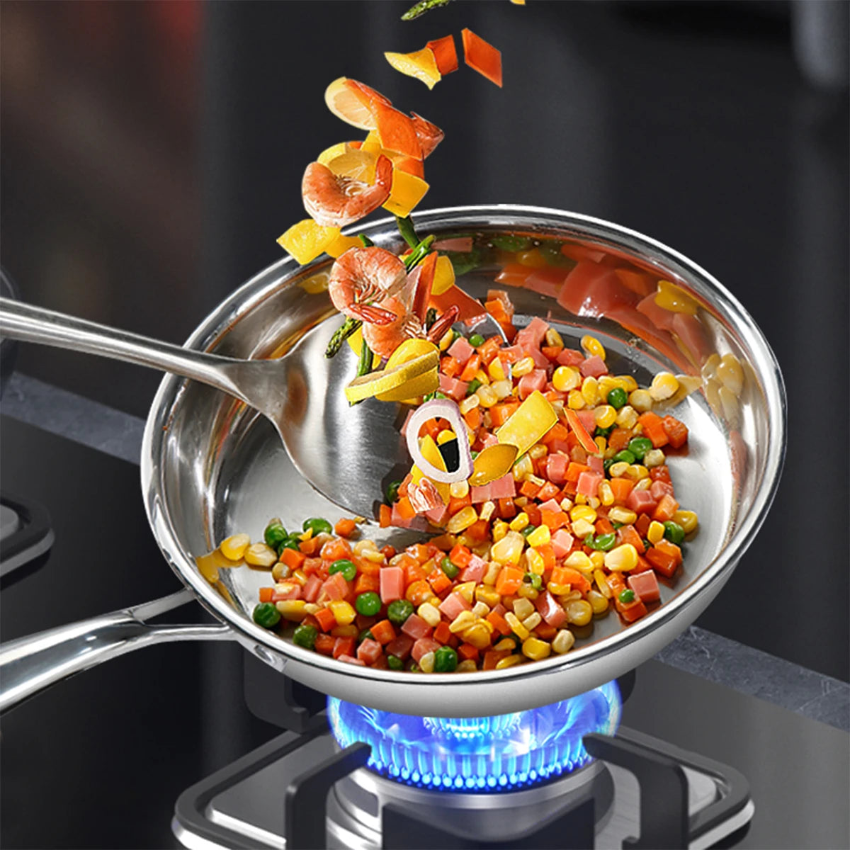 Frying Pan 28cm Tri Ply Stainless Steel Induction Compatible Skillet