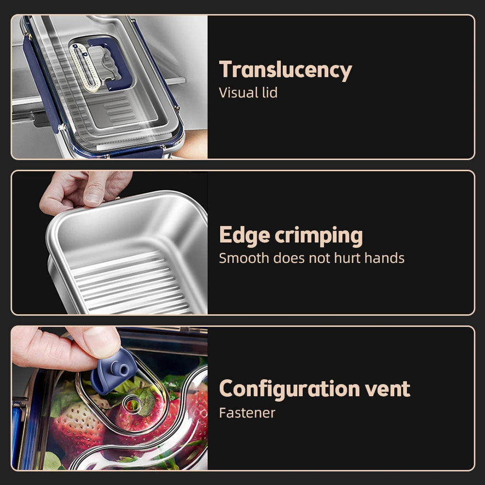 Food Storage Container 5.6L 304 Stainless Steel Airtight Lid with Date Indicator and Locking Clips