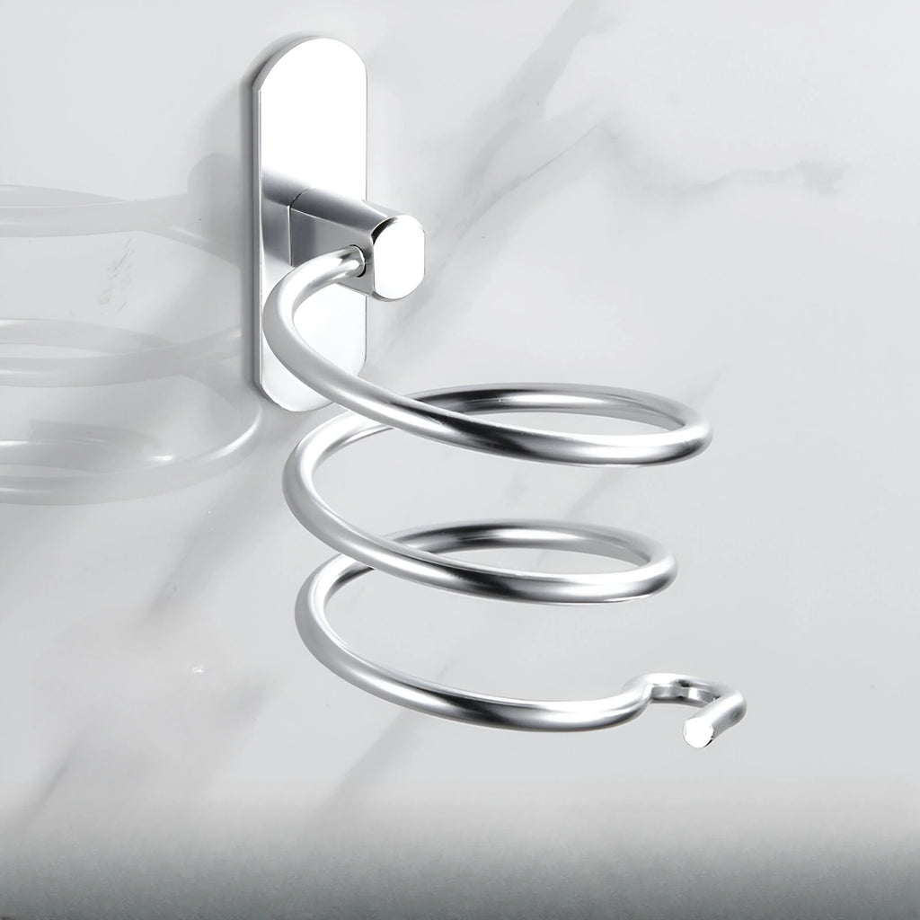 Wall Mounted Aluminum Hair Dryer Holder No Drill Bathroom Hair Dryer Rack Organizer – Silver