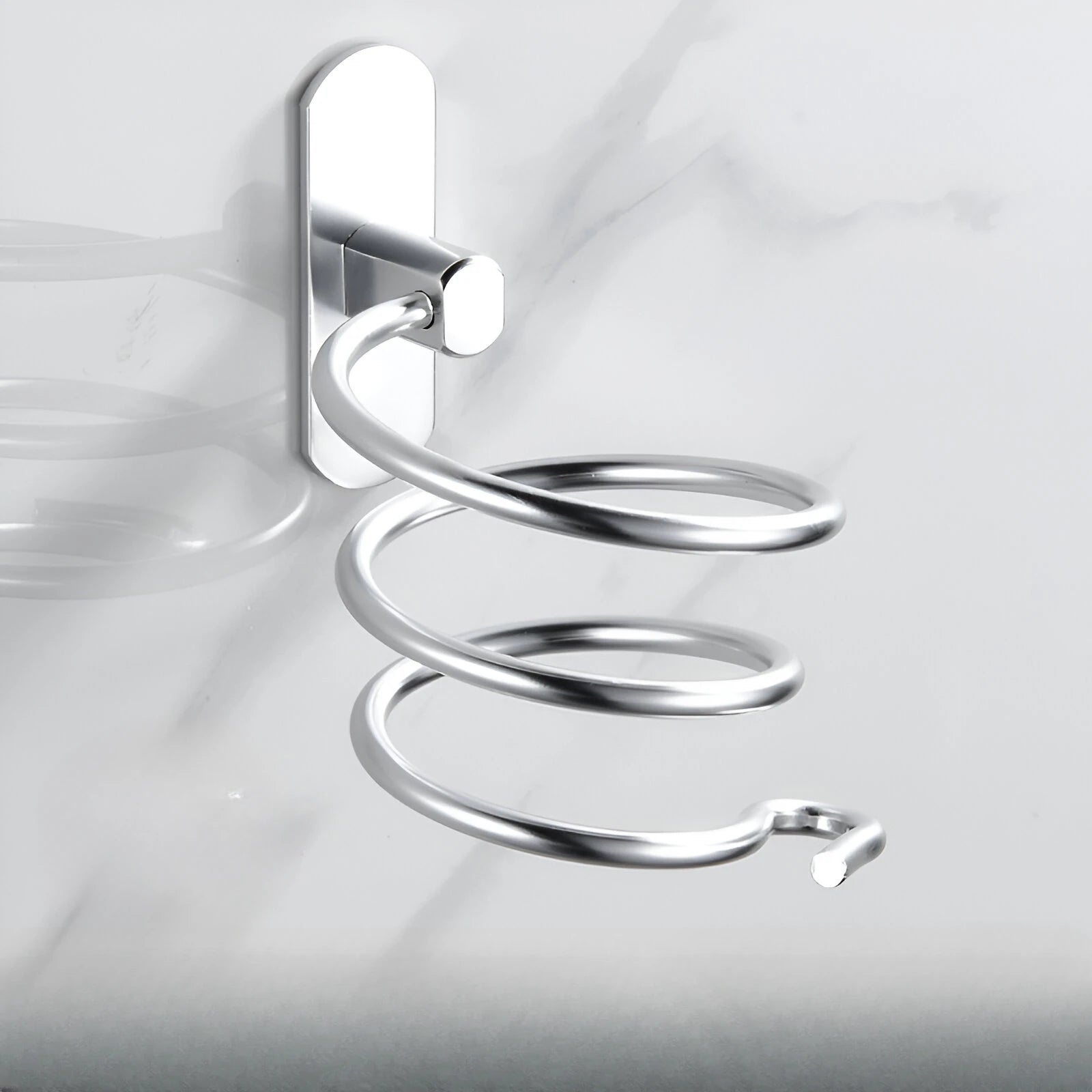 Wall Mounted Aluminum Hair Dryer Holder No Drill Bathroom Hair Dryer Rack Organizer – Silver