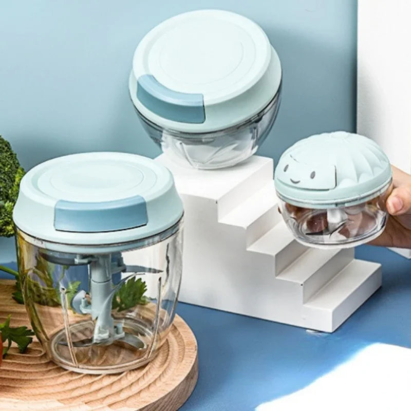 Manual Food Chopper 500mL Hand Pull Vegetable Garlic Onion Mincer with Stainless Steel Blades