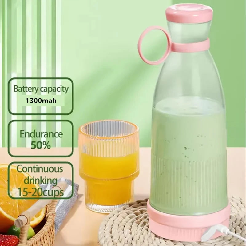Portable Electric Juicer Cup 6-Blade USB Rechargeable Fruit Blender – Pink