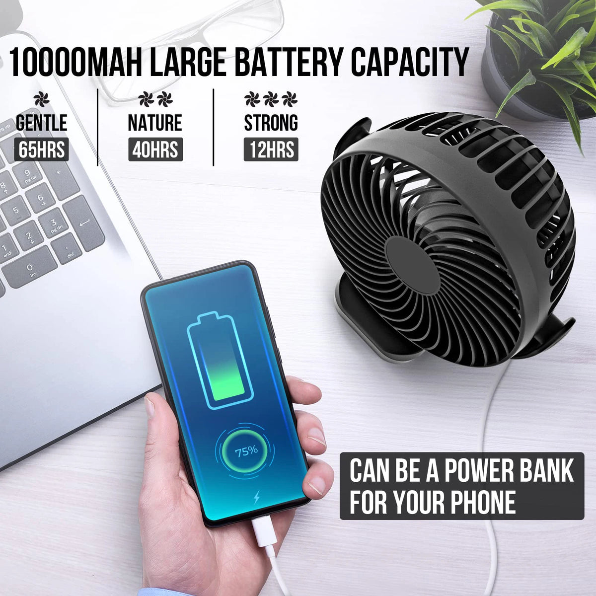 10000mAh Portable Camping Fan with LED Lantern Remote Control & Hanging Hook