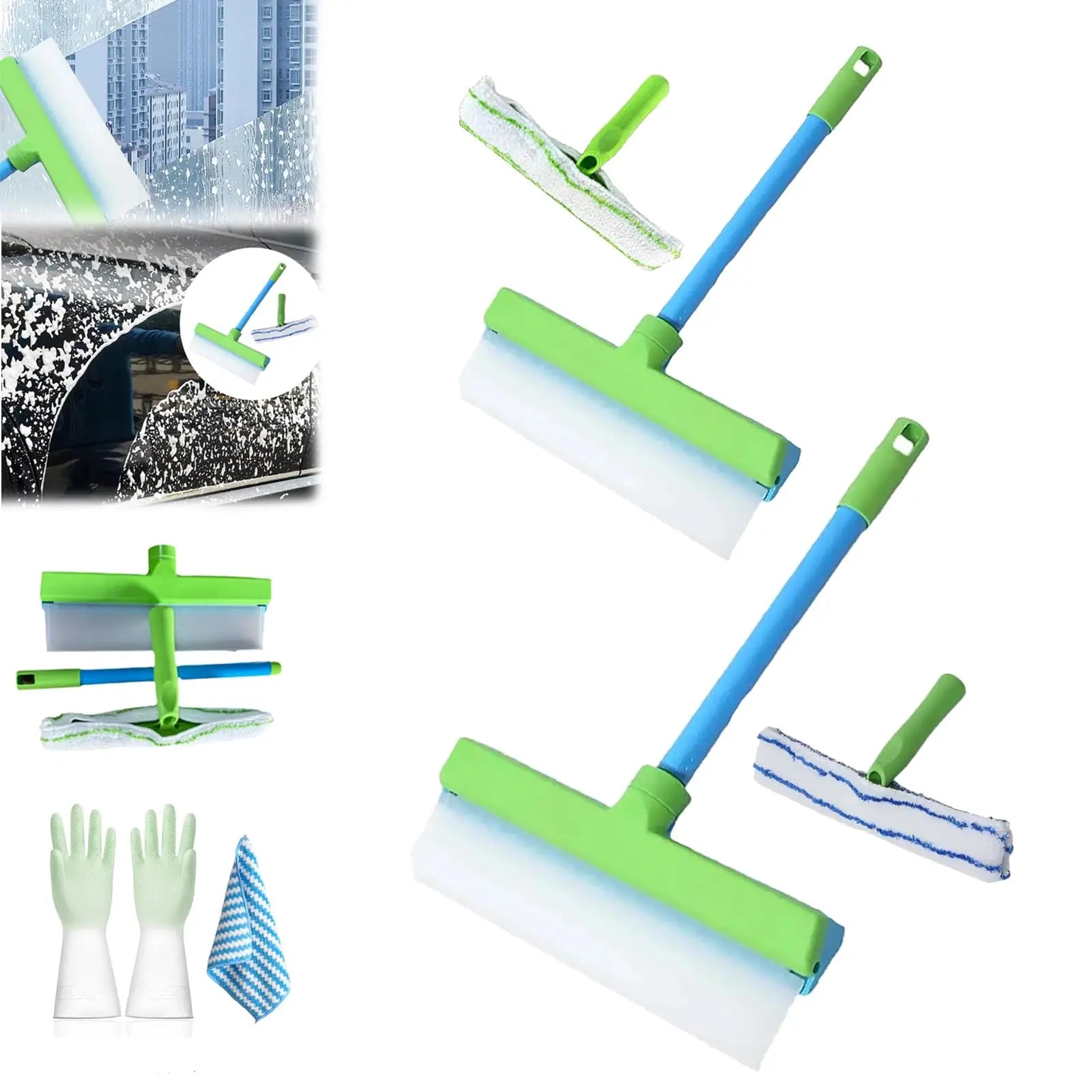Car Wash Brush 12 Inch Microfiber Mop 2 In 1 Cleaning Tool for Glass Paint Home Green and White