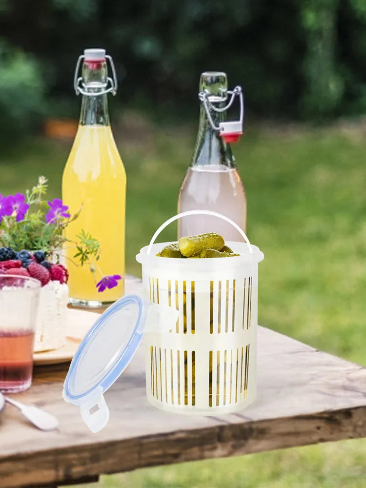 Pickle Jar with Lift-Up Strainer Airtight Leak-Proof Food Storage - White
