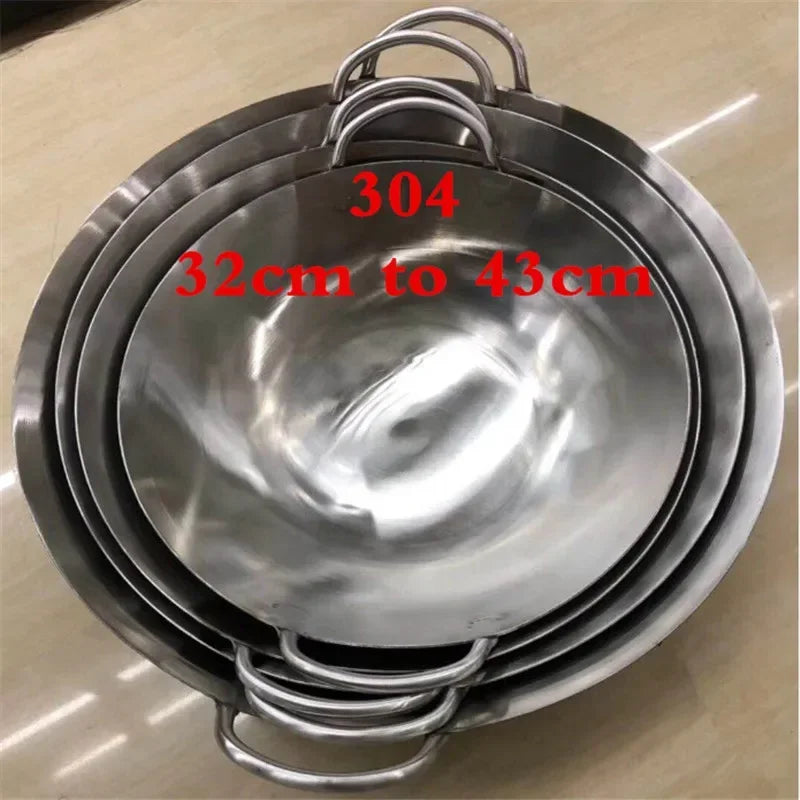 Wok 38cm Commercial Grade Stainless Steel Round Bottom Stir Fry Cooking Pan