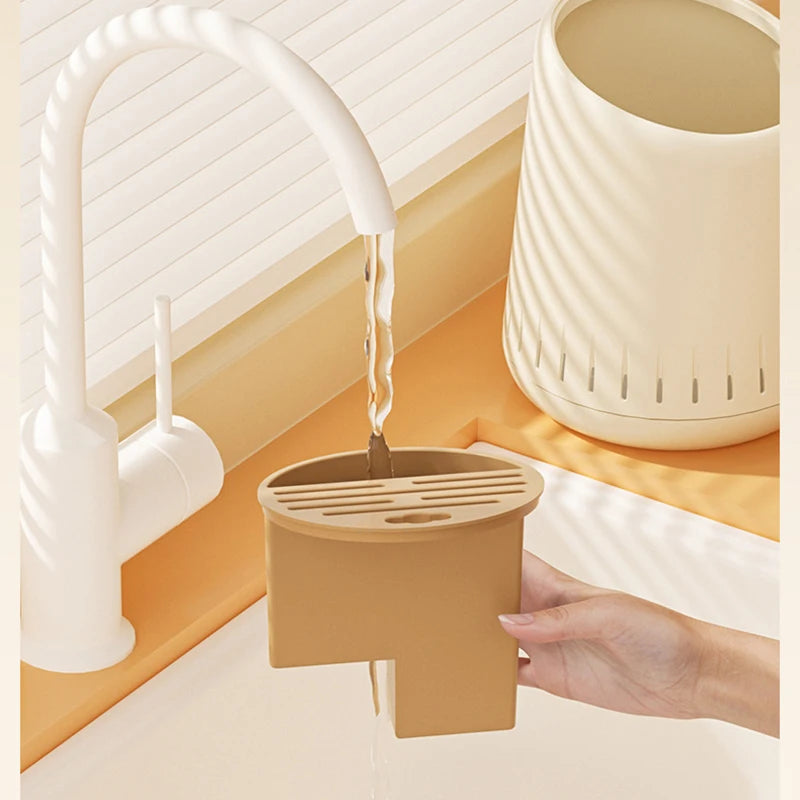 Multi-Functional Chopsticks Draining Holder PP Kitchen Utensil Storage Box - Yellow