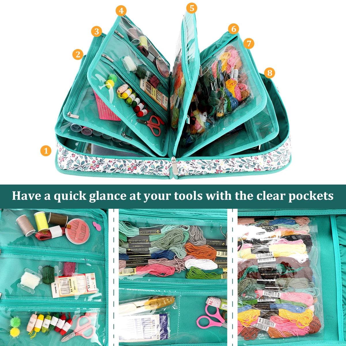 Portable Large Capacity Embroidery Organizer Bag Multi-Layer Oxford Craft Storage Case with Carry Handle