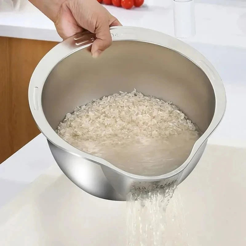 Rice Washing Bowl 304 Stainless Steel Strainer Colander for Grains - Gold