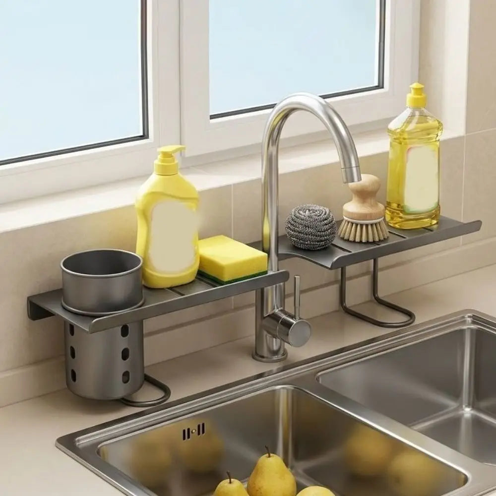 Bathroom Storage Rack Carbon Steel Drainage Shelf Over Faucet Organiser
