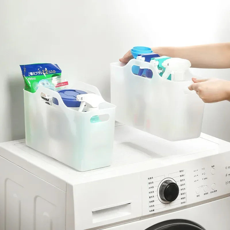 Portable Plastic Storage Basket with Handle Multi-Purpose Household Organiser Bin – White