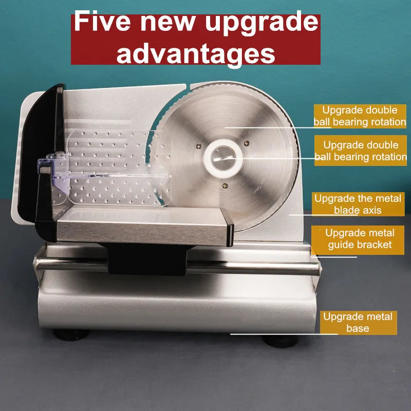 Electric Meat Slicer 150W Stainless Steel Food Cutter Adjustable 15mm Thickness – Gray